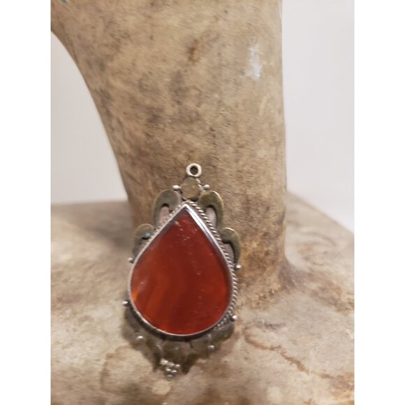Tear Drop Silver Pendant with Red Gemstone Framed Red Teardrop i - Picture 7 of 10